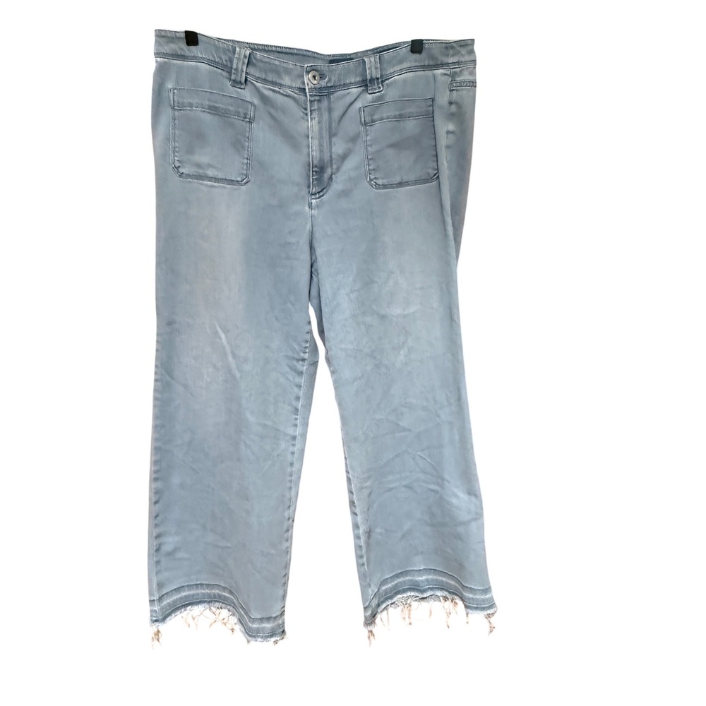J. Jill Denim Wide Leg Crop Jeans 14 Light Blue Excellent Frayed Hem Boho